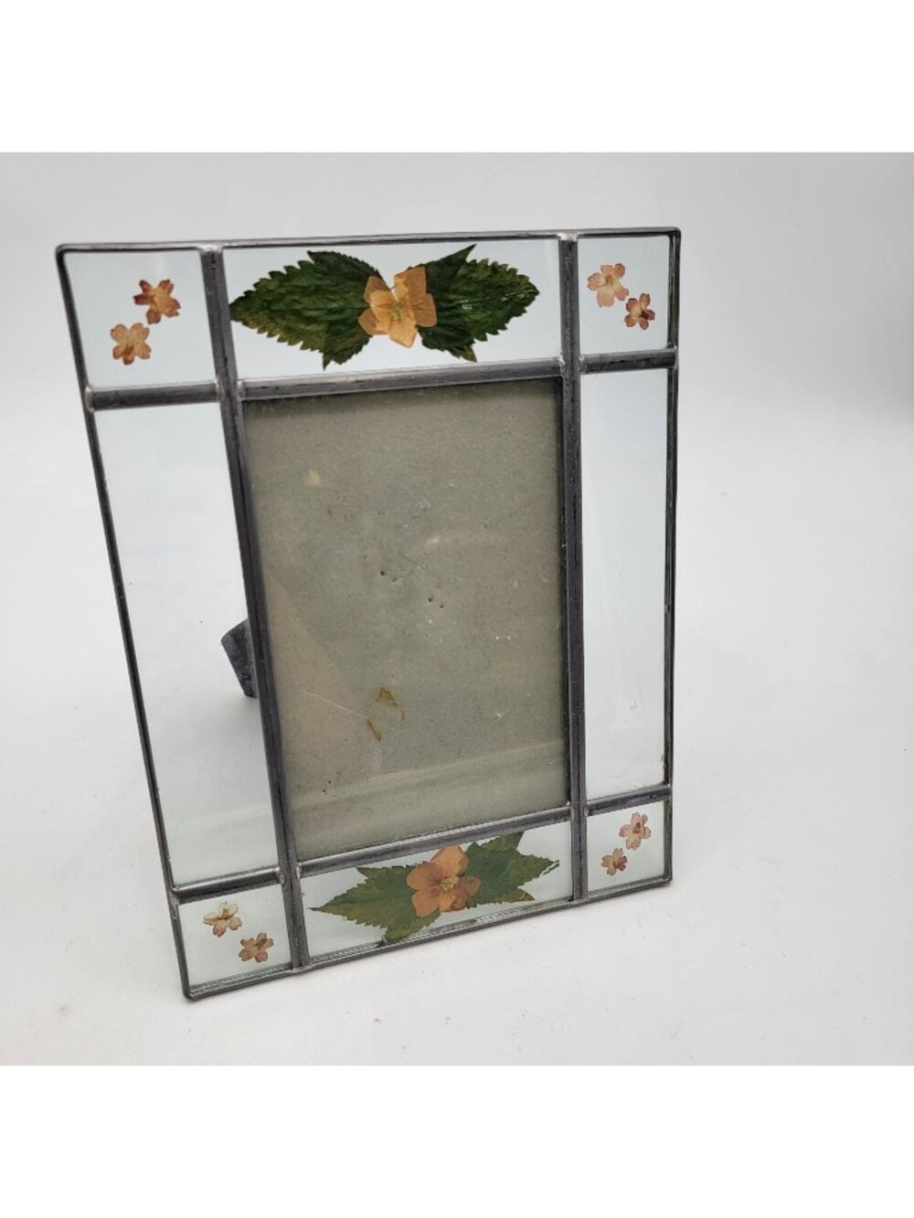 Vintage Pressed Flowers Stained Glass Photo Frame